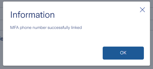 Confirmation message phone number successfully linked