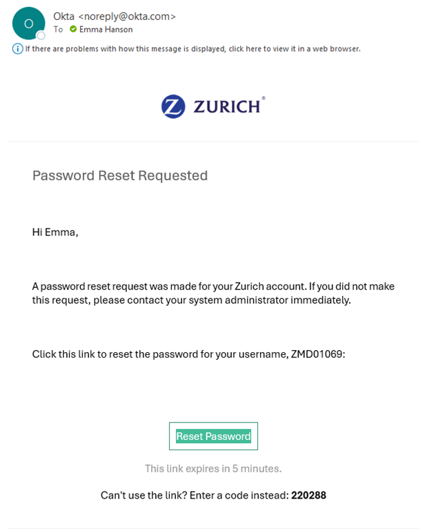 Password reset email example