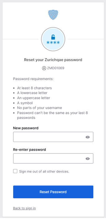 Password reset page